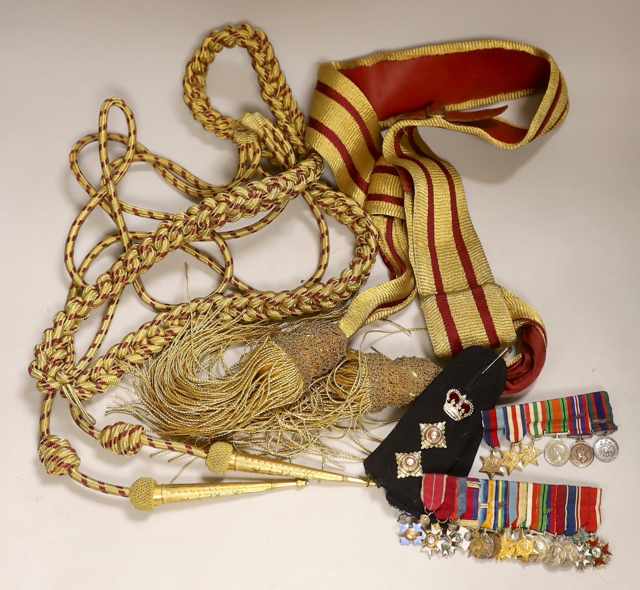 Two miniature medal groups awarded to Lt. Gen. Sir Desmond Anderson, together with his epaulets, frogging and two items of related paperwork